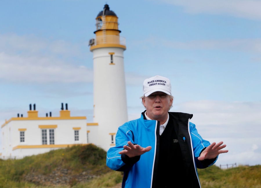 Trump at his Turnberry golf resort in Scotland. Trump at his Turnberry golf resort in Scotland.